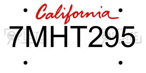 7MHT295 California License Plate