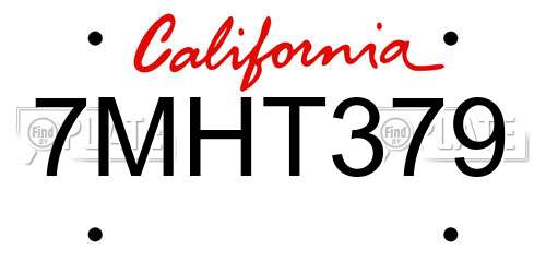 7MHT379 California License Plate