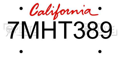 7MHT389 California License Plate