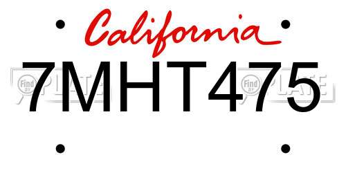7MHT475 California License Plate