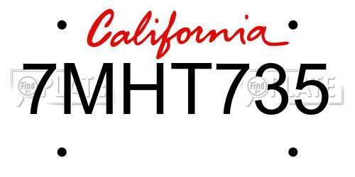 7MHT735 California License Plate
