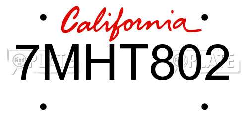 7MHT802 California License Plate