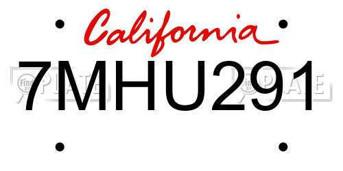 7MHU291 California License Plate