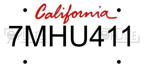 7MHU411 California License Plate