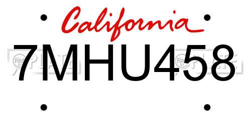 7MHU458 California License Plate
