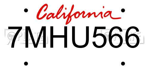 7MHU566 California License Plate