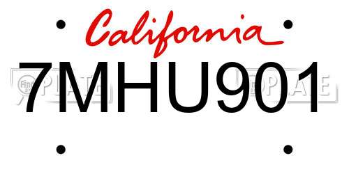 7MHU901 California License Plate