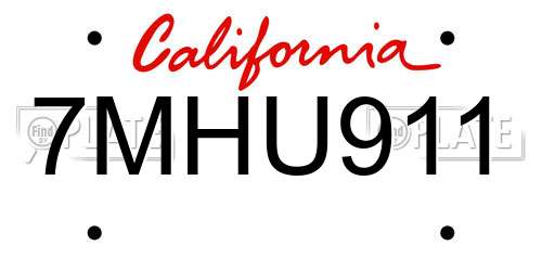 7MHU911 California License Plate
