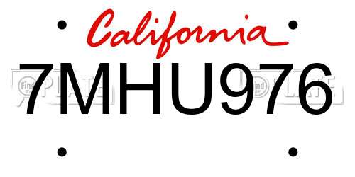 7MHU976 California License Plate
