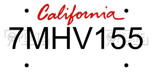 7MHV155 California License Plate