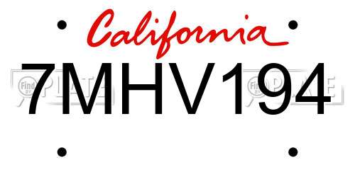7MHV194 California License Plate