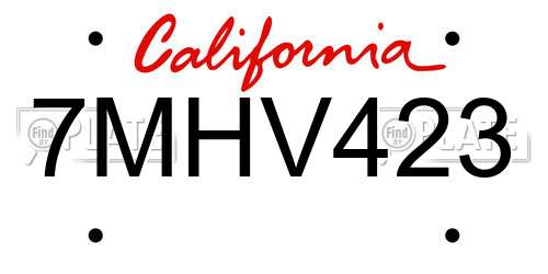 7MHV423 California License Plate