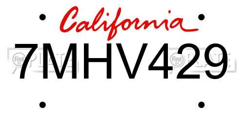 7MHV429 California License Plate