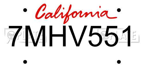 7MHV551 California License Plate