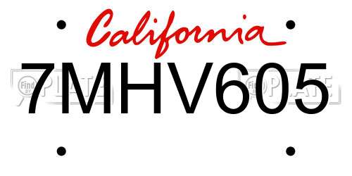 7MHV605 California License Plate