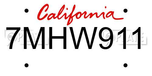 7MHW911 California License Plate