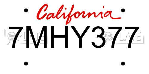 7MHY377 California License Plate