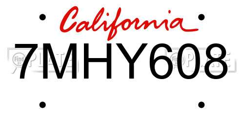 7MHY608 California License Plate