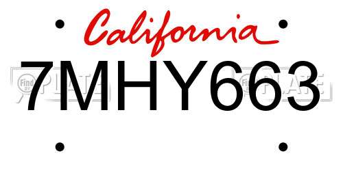 7MHY663 California License Plate
