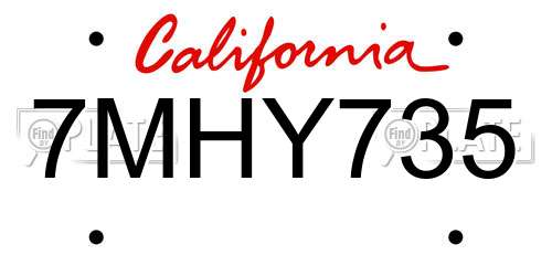 7MHY735 California License Plate