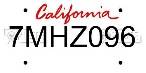 7MHZ096 California License Plate