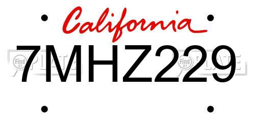 7MHZ229 California License Plate