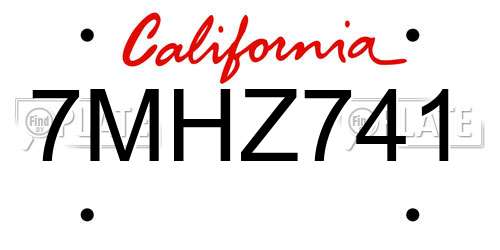 7MHZ741 California License Plate