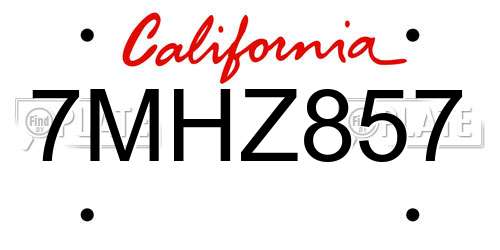 7MHZ857 California License Plate