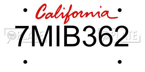 7MIB362 California License Plate