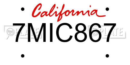 7MIC867 California License Plate