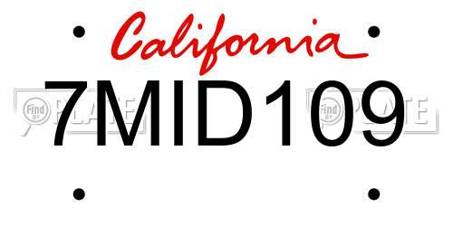 7MID109 California License Plate