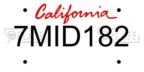 7MID182 California License Plate