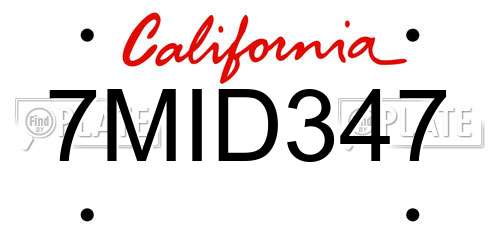 7MID347 California License Plate