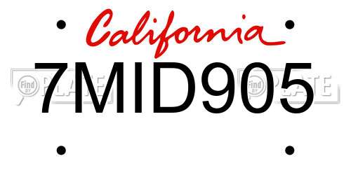 7MID905 California License Plate
