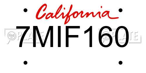 7MIF160 California License Plate