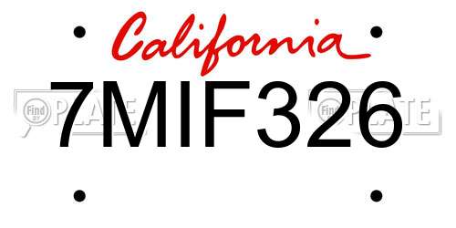 7MIF326 California License Plate