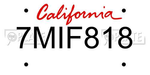7MIF818 California License Plate
