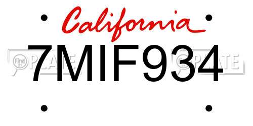 7MIF934 California License Plate