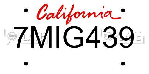 7MIG439 California License Plate