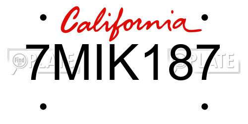 7MIK187 California License Plate