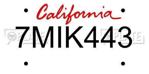 7MIK443 California License Plate