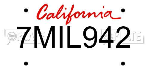 7MIL942 California License Plate