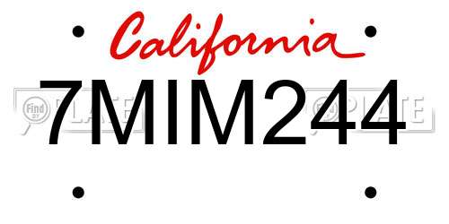 7MIM244 California License Plate