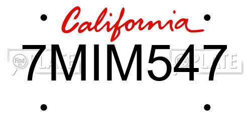 7MIM547 California License Plate