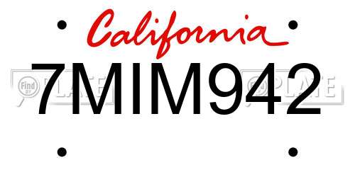 7MIM942 California License Plate