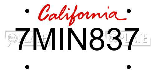 7MIN837 California License Plate