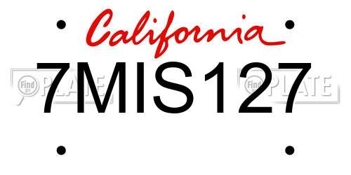 7MIS127 California License Plate