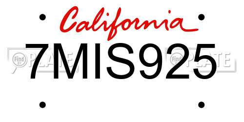 7MIS925 California License Plate