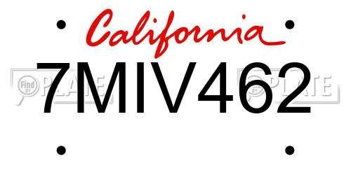 7MIV462 California License Plate