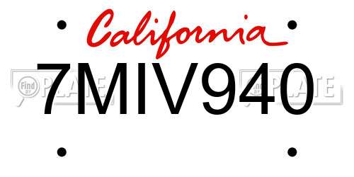 7MIV940 California License Plate